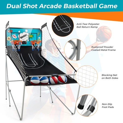 Costway Dual Shot Basketball Arcade Game with 8 Game Modes Electronic Scoring