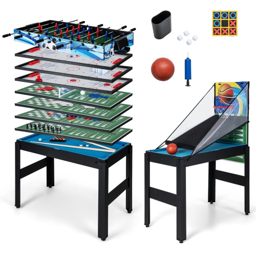 COSTWAY  14-In-1 Combo Game Table Set With Foosball Air Hockey Ping Pong Chess Shuffleboard