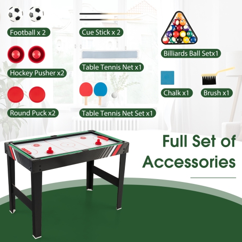 Costway 4-in-1 Combo Game Table 49" Foosball with Pool Billiards Air Hockey Table Tennis