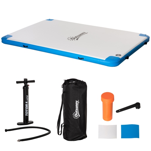 OUTSUNNY  10' X 7' Water Inflatable Floating Dock, Rafting Platform Island, Large Mat With Air Pump & Backpack, for Pool, Beach, Ocean In Blue