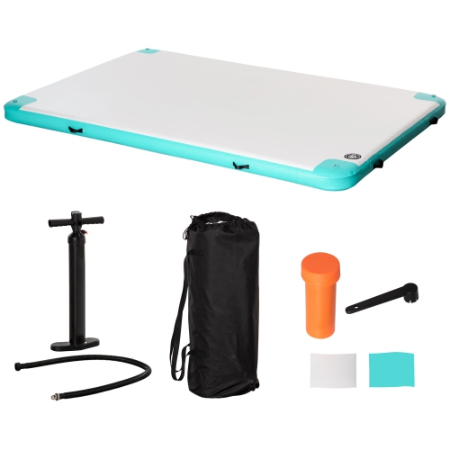 OUTSUNNY  10' X 7' Water Inflatable Floating Dock, Rafting Platform Island, Large Mat With Air Pump & Backpack, for Pool, Beach, Ocean, Blue And