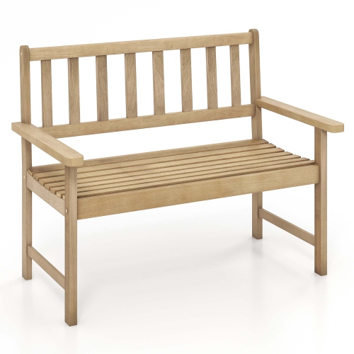 COSTWAY  Indonesia Teak Wood Garden Bench 2-Person Patio Bench With Backrest & Armrests Natural
