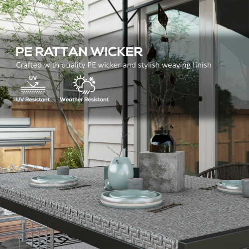 Outsunny 47" Patio Dining Table for 4 Persons, Rectangular Outdoor Table with PE Rattan Wicker Tabletop, Steel Frame for Backyard and Lawn, Grey