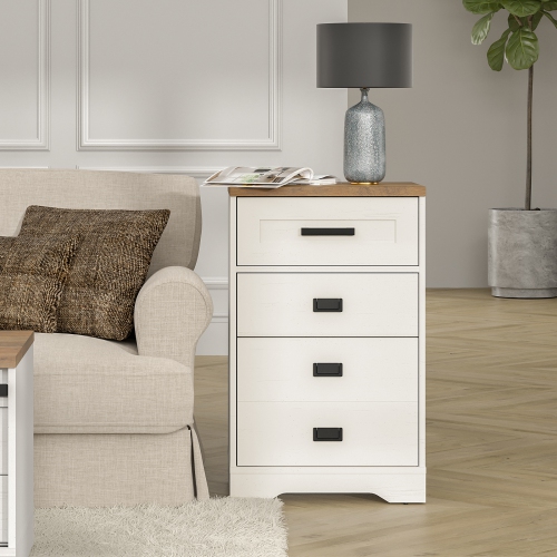 WAMPAT 2 Pack Tall End Table Side Table for Living Room 3 Drawers Dresser for Bedroom Office,Antique White