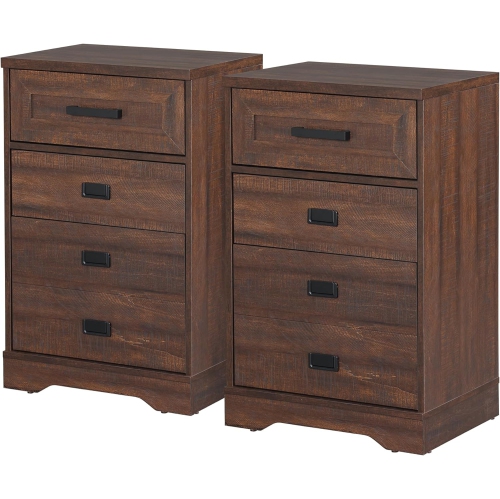 WAMPAT  2 Pack High End Table Side Table for Living Room 3 Drawers Dresser for Bedroom Office, Rustic In Brown