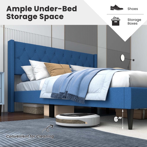 Costway Queen Size Upholstered Platform Bed with Button Tufted Wingback Headboard