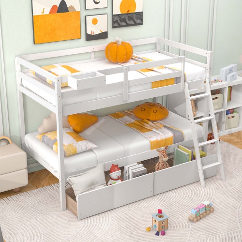 Costway Twin Over Twin Bunk Bed with 2 Storage Drawers Ladder No Box Spring Needed