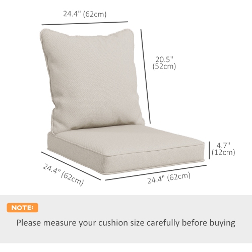 Outsunny Patio Chair Cushions Pillows Set of 2, Back and Seat Replacement Patio Cushions Set for Indoor Outdoor Garden Furniture, Cream White