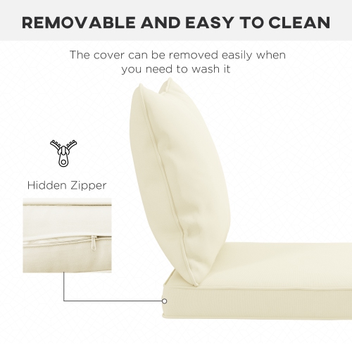 Outsunny Patio Chair Cushions Pillows Set of 2, Back and Seat Replacement Patio Cushions Set for Indoor Outdoor Garden Furniture, Cream White