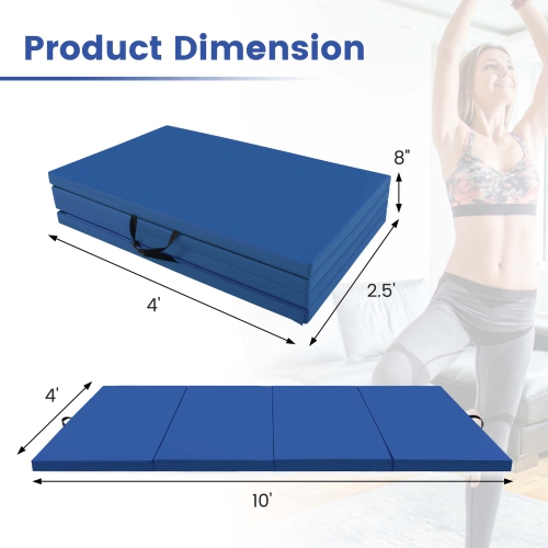 Costway 10' x 4' x 2" 4-Panel Folding Exercise Mat with Carrying Handles for Gym Yoga