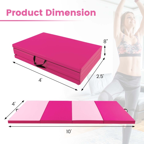 Costway 10' x 4' x 2" 4-Panel Folding Exercise Mat with Carrying Handles for Gym Yoga