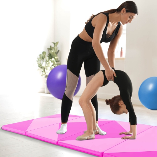 Costway Folding Gymnastics Mat 8' x 4' x 2" PU Leather Tumbling Exercise Mat Yoga Gym