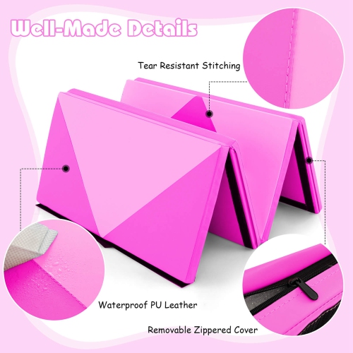 Costway Folding Gymnastics Mat 8' x 4' x 2" PU Leather Tumbling Exercise Mat Yoga Gym