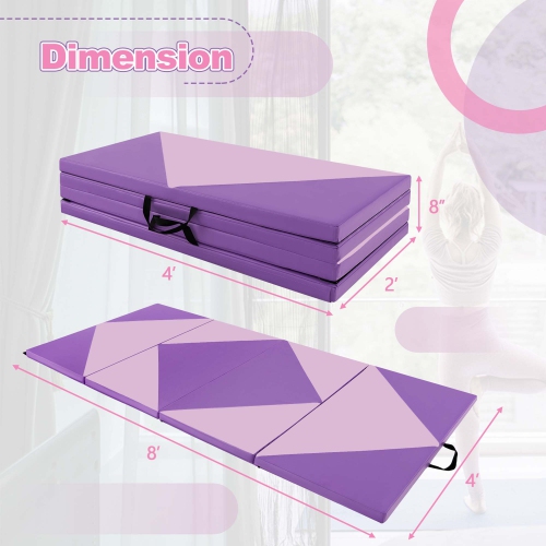 Costway Folding Gymnastics Mat 8' x 4' x 2" PU Leather Tumbling Exercise Mat Yoga Gym