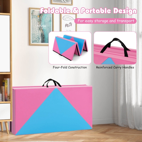 Costway Folding Gymnastics Mat 8' x 4' x 2" PU Leather Tumbling Exercise Mat Yoga Gym