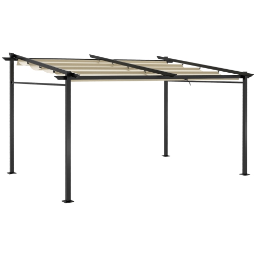 Outsunny 10' x 13' Metal Pergola with Sliding Roof Canopy, Retractable Pergola Canopy for Outdoor, Patio, Beige