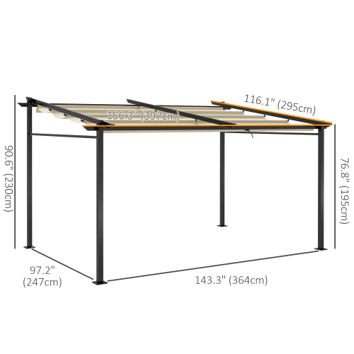 Outsunny 10' x 13' Metal Pergola with Sliding Roof Canopy, Retractable Pergola Canopy for Outdoor, Patio, Beige