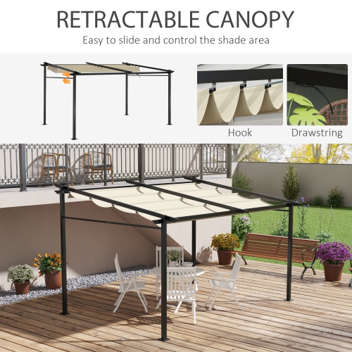 Outsunny 10' x 13' Metal Pergola with Sliding Roof Canopy, Retractable Pergola Canopy for Outdoor, Patio, Beige