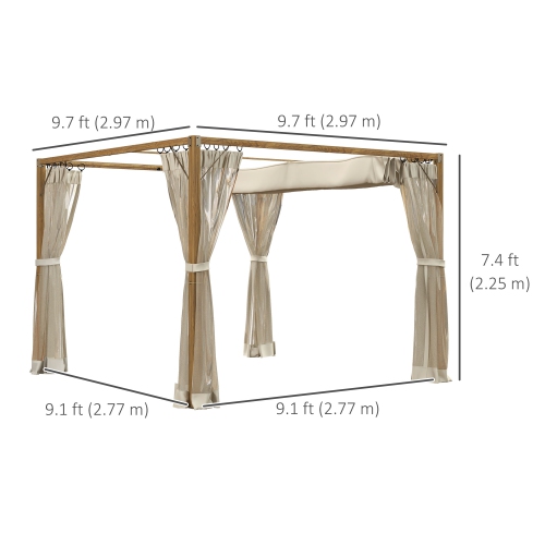 Outsunny 10 x 10 ft Pergola, Retractable Pergola Canopy with Netting Sidewalls and Aluminium Frame, Outdoor Sun Shade Shelter for Grill, Patio, Deck,