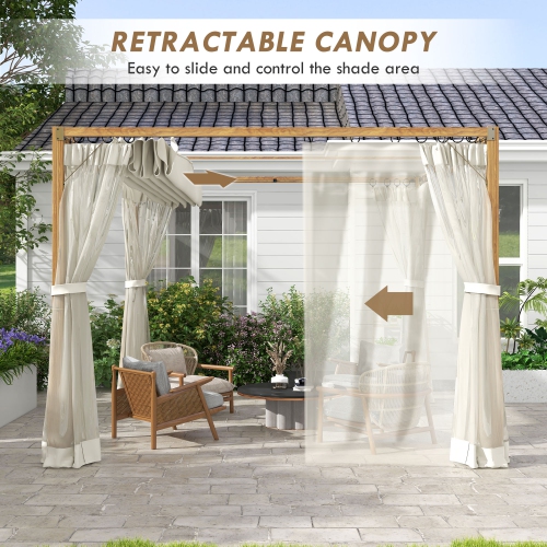 Outsunny 10 x 10 ft Pergola, Retractable Pergola Canopy with Netting Sidewalls and Aluminium Frame, Outdoor Sun Shade Shelter for Grill, Patio, Deck,