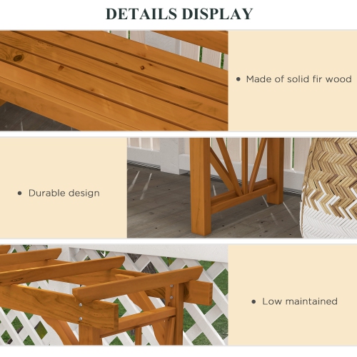 Outsunny Patio Arch Pergola with Natural Wooden Bench, Ergonomic Outdoor Bench for Vines/Climbing Plants, for Backyard & Outdoor Space, Brown