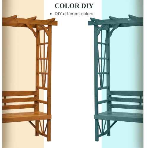 Outsunny Patio Arch Pergola with Natural Wooden Bench, Ergonomic Outdoor Bench for Vines/Climbing Plants, for Backyard & Outdoor Space, Brown