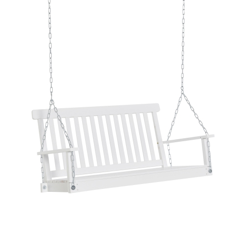 Outsunny 2-Seater Porch Swing Outdoor Patio Swing Chair Seat with Slatted Build, Hanging Chains, Fir Wooden Design, White