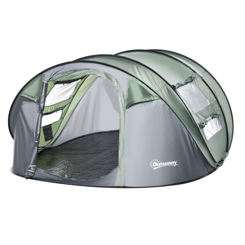 OUTSUNNY  4 Person Dome Camping Tent, Automatic Pop Up Tent \w Doors, Windows, Carry Bag, 8.6' X 7.2' X 4' Easy Setup Tent for Hiking, Travelling