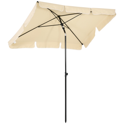 Outsunny 6.5x4ft Rectangle Patio Umbrella Aluminum Tilt Adjustable Garden Parasol Sun Shade Outdoor Canopy Beige