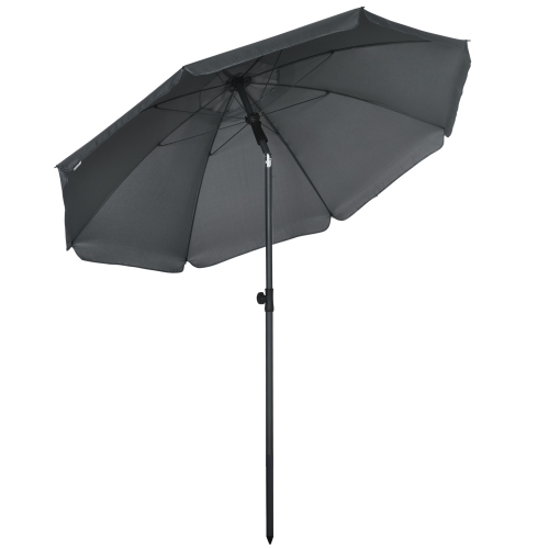 Outsunny 6ft Beach Umbrella with Push Button Tilt, Ruffled Outdoor Umbrella with UV50+ Vented Canopy, Dark Grey