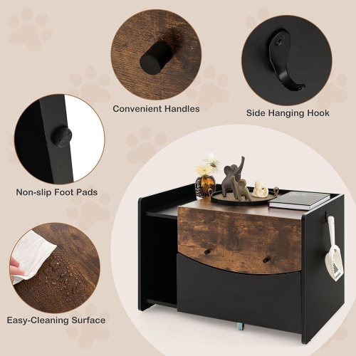 Gymax Cat Litter Box Enclosure w/ Pull-out Drawer Flip Door Rolling Caster Indoor Black