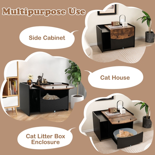 Gymax Cat Litter Box Enclosure w/ Pull-out Drawer Flip Door Rolling Caster Indoor Black