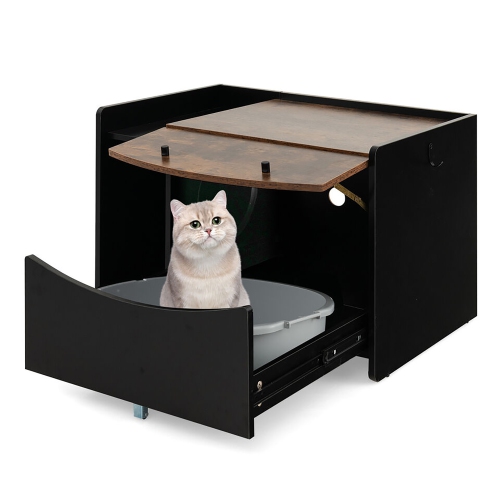 Gymax Cat Litter Box Enclosure w/ Pull-out Drawer Flip Door Rolling Caster Indoor Black