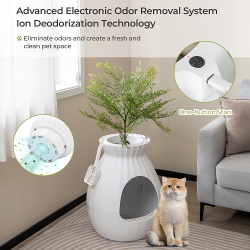 Gymax Smart Plant Cat Litter Box with Electronic Odor Removal & Sterilization