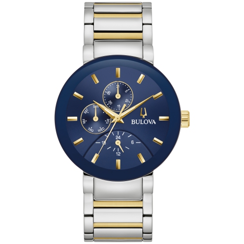 Montre à quartz hommes Futuro 40&nbsp;mm de Bulova avec boîtier et bracelet en acier inoxydable deux tons et cadran bleu