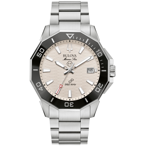 Montre homme Marine Star Precisionist de Bulova, 43&nbsp;mm boîtier et bracelet en acier inoxydable argenté, cadran blanc