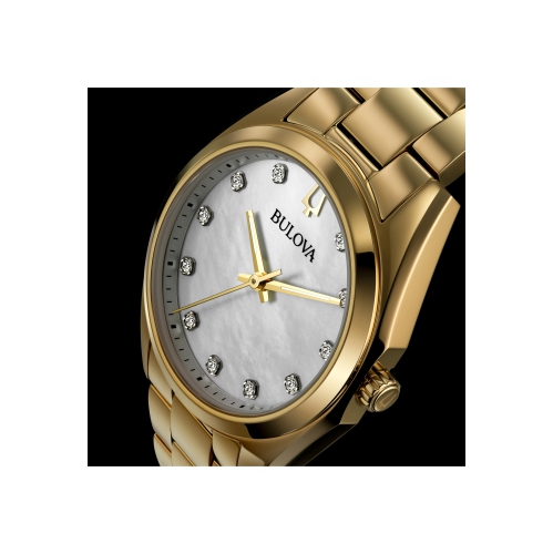 Bulova Ladies Surveyor Quartz Watch 31mm Gold-Tone Stainless Steel Case and Bracelet with White Dial
