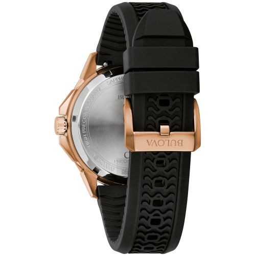 Bulova Mens Marine Star Precisionist Watch 43mm Rose Gold-Tone Stainless Steel Case Black Silicone Strap with Brown Dial