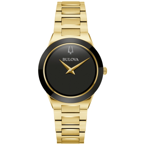 Montre à quartz Millennia pour femmes de Bulova 32&nbsp;mm avec boîtier et bracelet en acier inoxydable doré et cadran noir