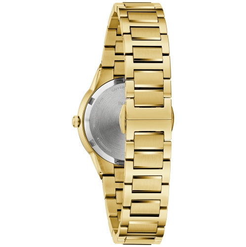 Bulova Ladies Millennia Quartz Watch 32mm Gold-Tone Stainless Steel Case and Bracelet with Black Dial