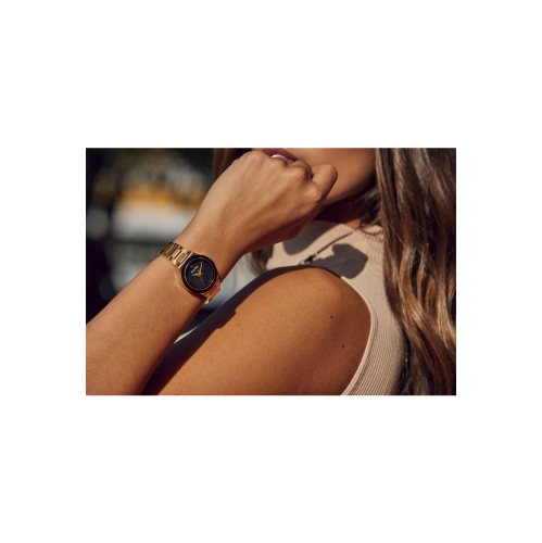 Bulova Ladies Millennia Quartz Watch 32mm Gold-Tone Stainless Steel Case and Bracelet with Black Dial