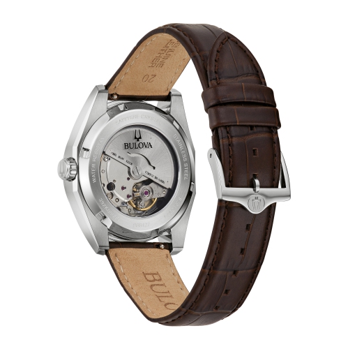 Montre automatique pour hommes Surveyor de Bulova avec boîtier en inox argenté et cadran vert 39&nbsp;mm - cuir brun