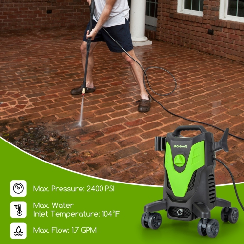 Ironmax 2400 PSI High Pressure Cleaner Machine Electric Pressure Washer with 4 Wheels