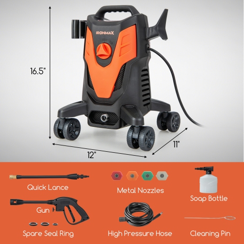 Ironmax 2400 PSI High Pressure Cleaner Machine Electric Pressure Washer with 4 Wheels