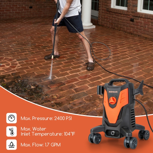 Ironmax 2400 PSI High Pressure Cleaner Machine Electric Pressure Washer with 4 Wheels