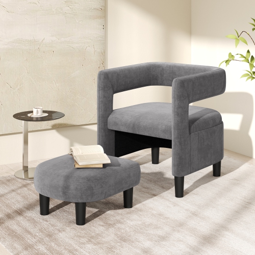 Costway Comfy Accent Armchair with Footrest Upholstered Velvet Barrel Chair & Ottoman Set