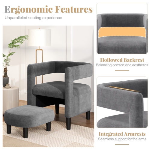 Costway Comfy Accent Armchair with Footrest Upholstered Velvet Barrel Chair & Ottoman Set