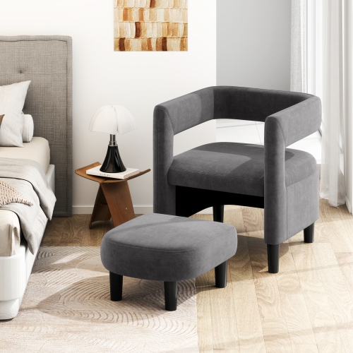 Costway Comfy Accent Armchair with Footrest Upholstered Velvet Barrel Chair & Ottoman Set