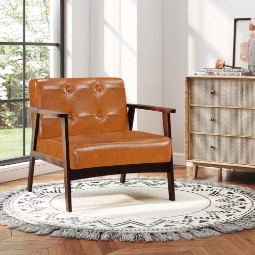 Costway Mid Century Accent Chair Tufted Reading Armchair Solid Rubber Wood