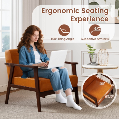 Costway Mid Century Accent Chair Tufted Reading Armchair Solid Rubber Wood